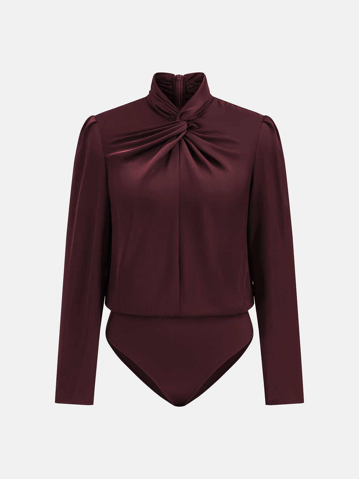 Verdrehter Langarm-Satin-Body mit Mock-Neck