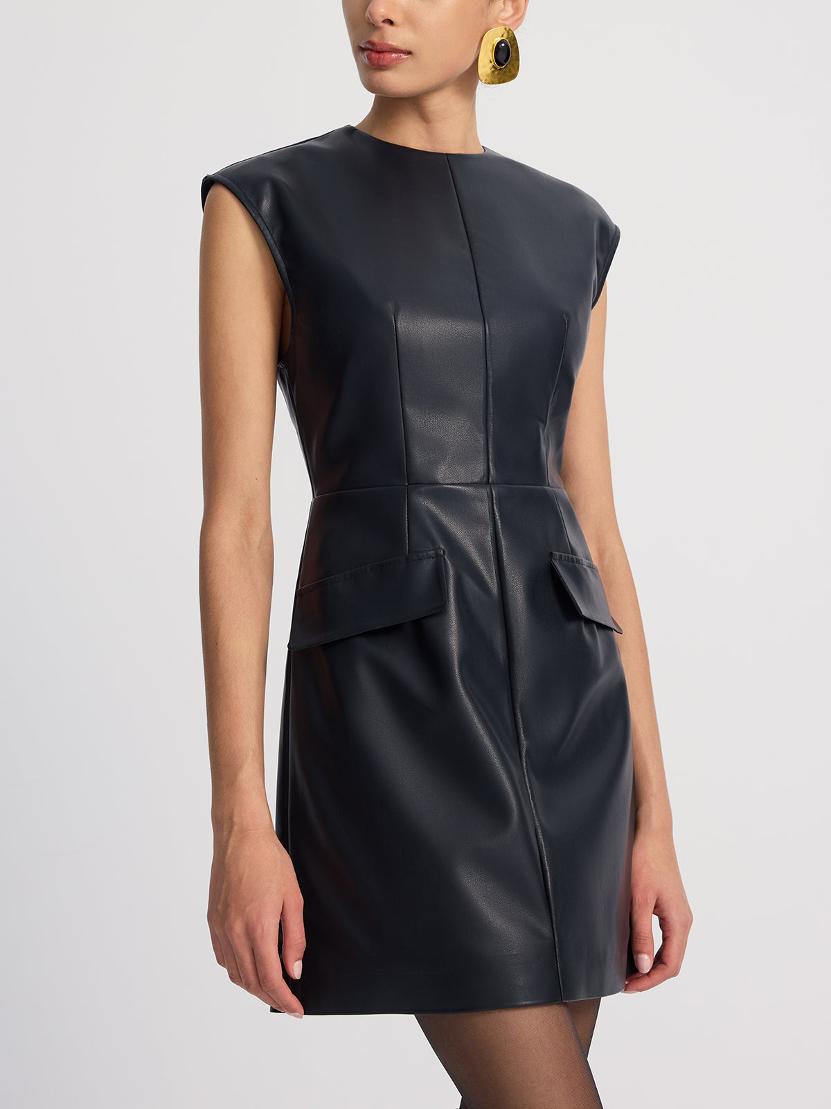 Belted Faux Leather Mini Dress