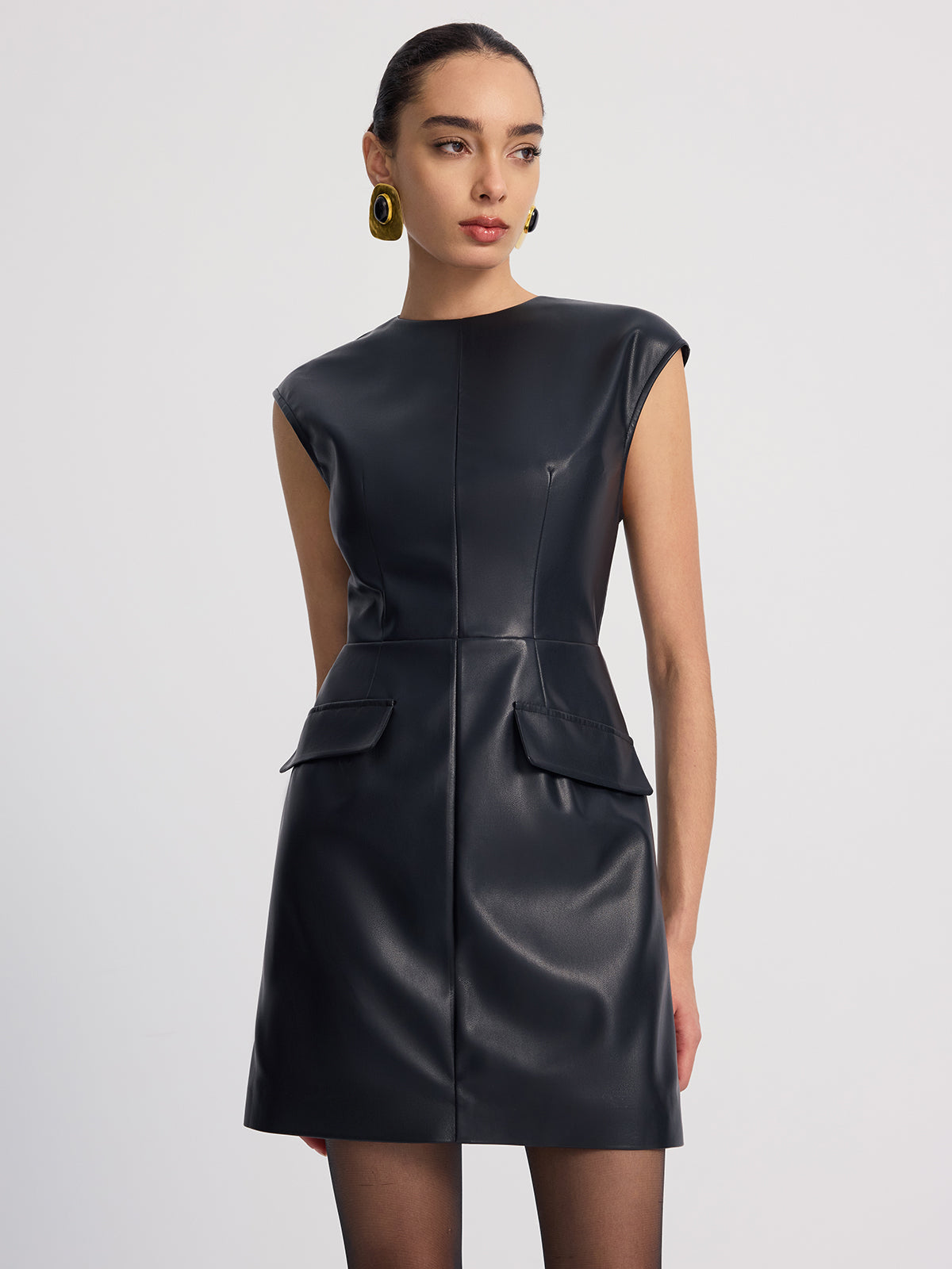 Belted Faux Leather Mini Dress