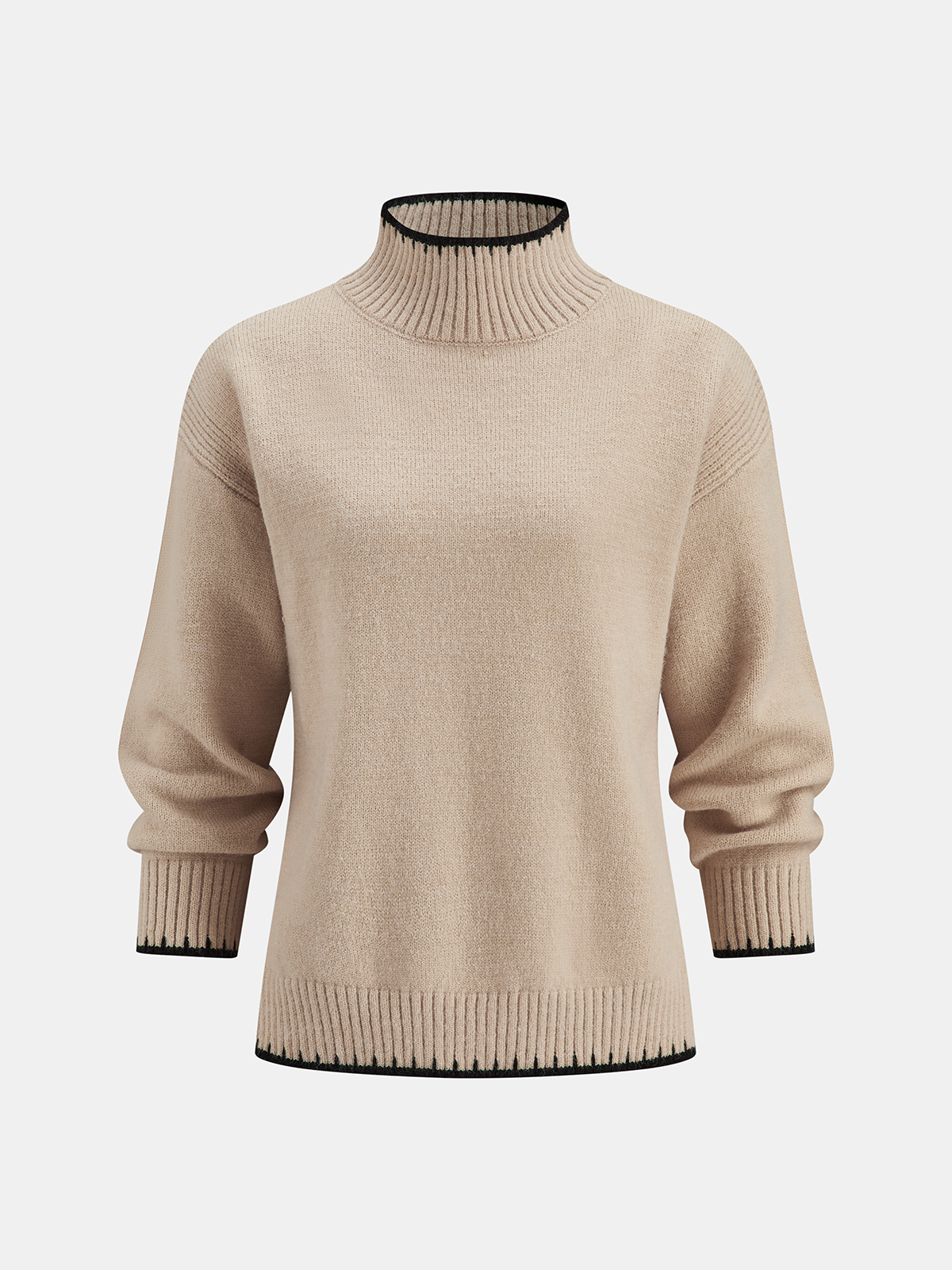 Mock Neck Contrast Trim Knit Sweater