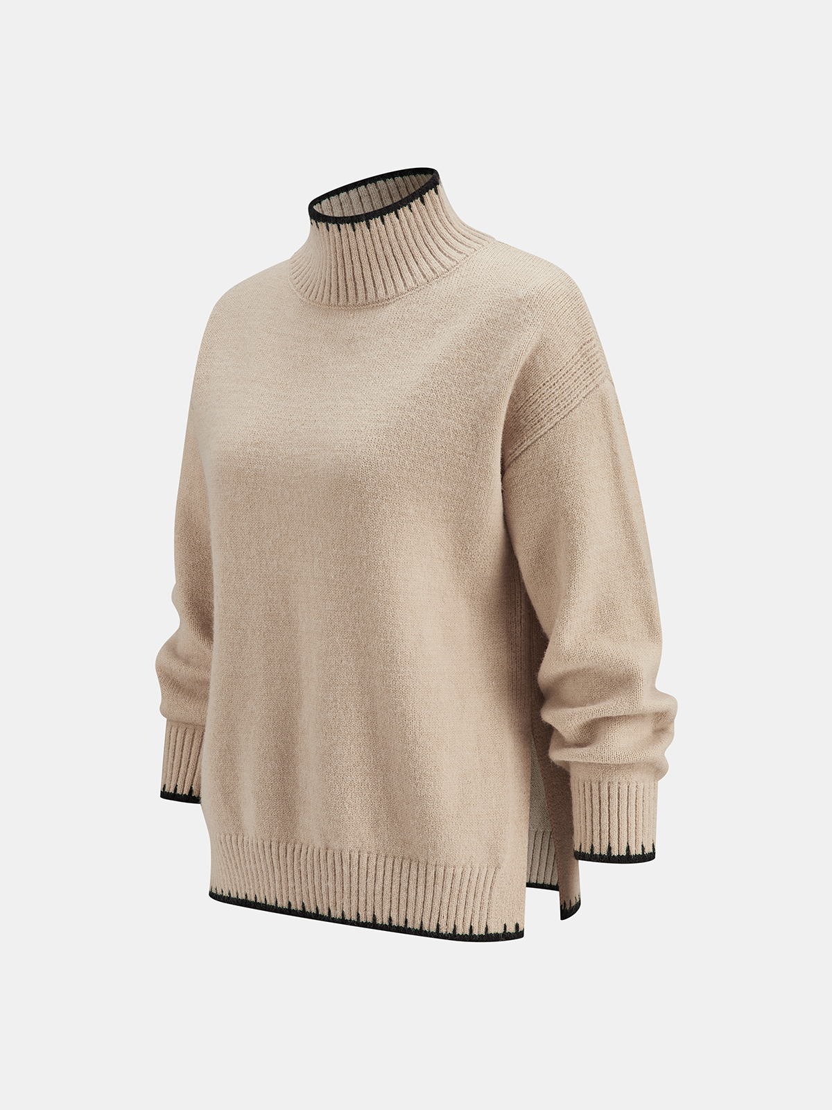 Mock Neck Contrast Trim Knit Sweater