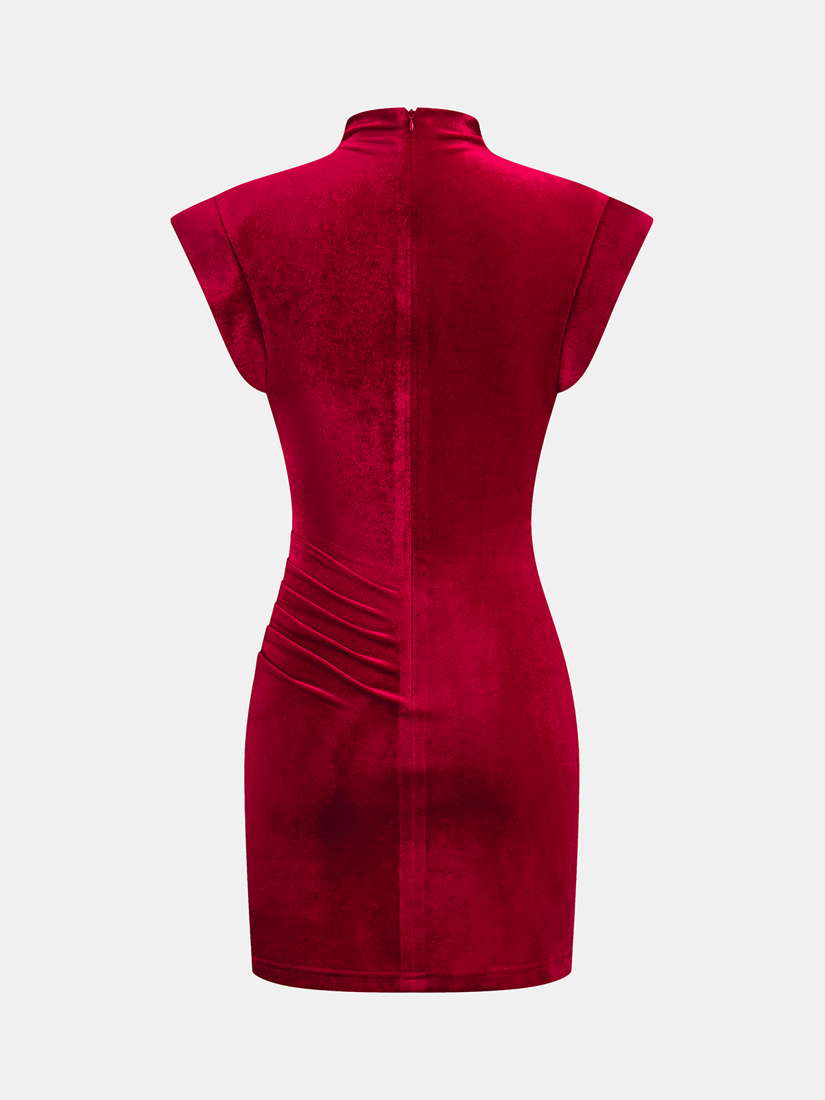 Velvet Mock Neck Ruched Sleeveless Dress