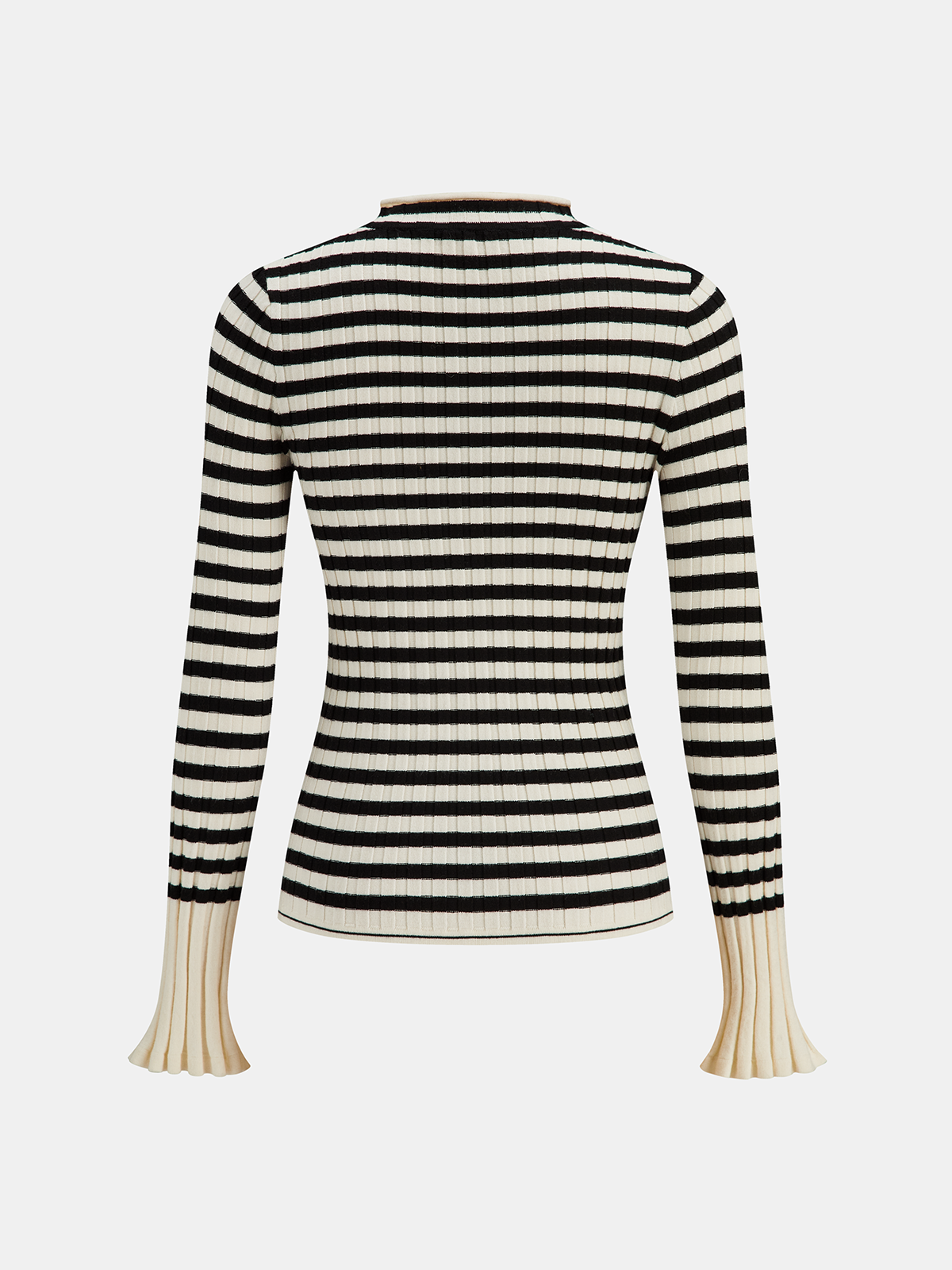 Striped Rib-Knit Flare-Cuff Sweater