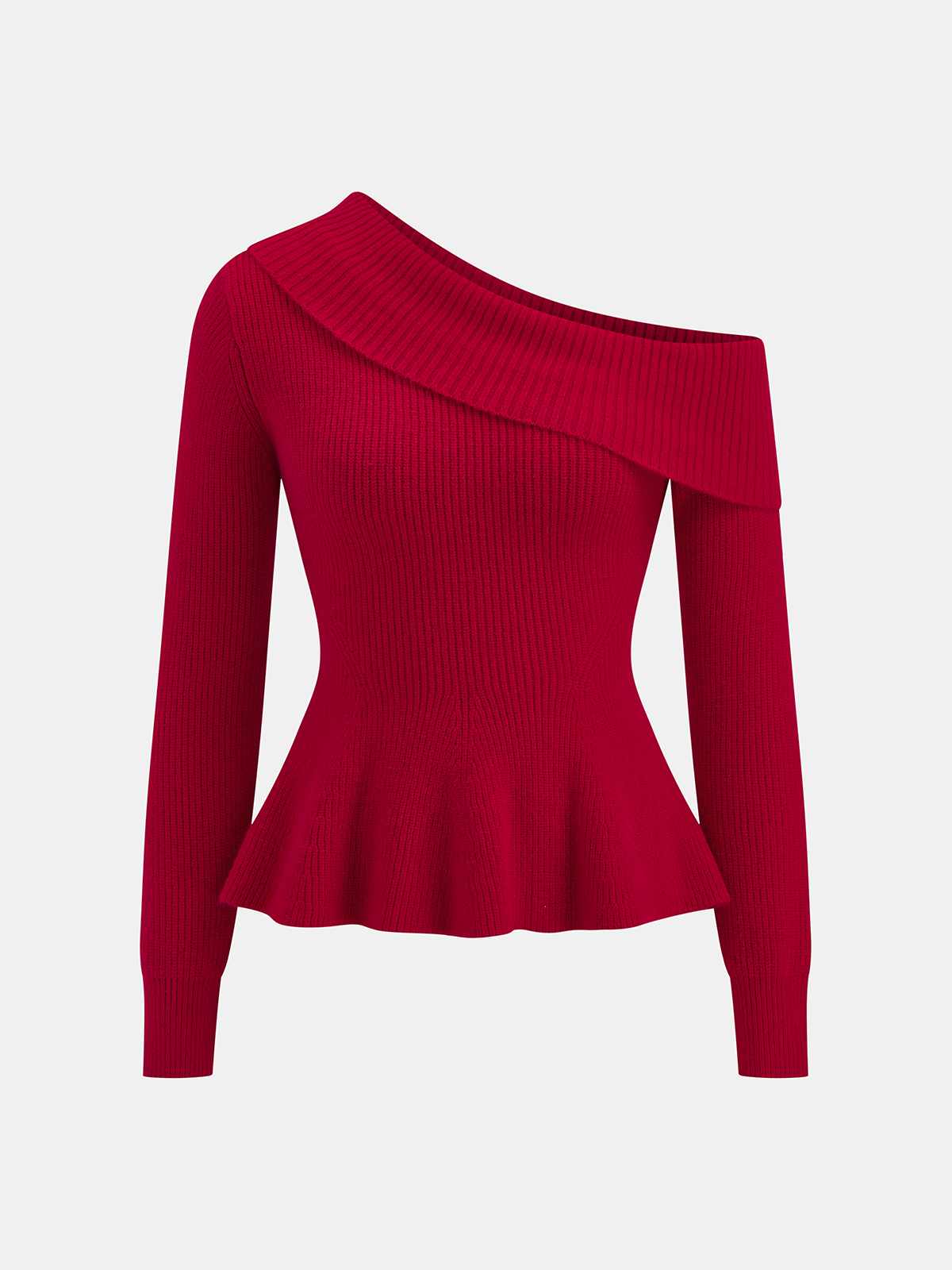 One-Shoulder Rib-Knit Peplum Sweater