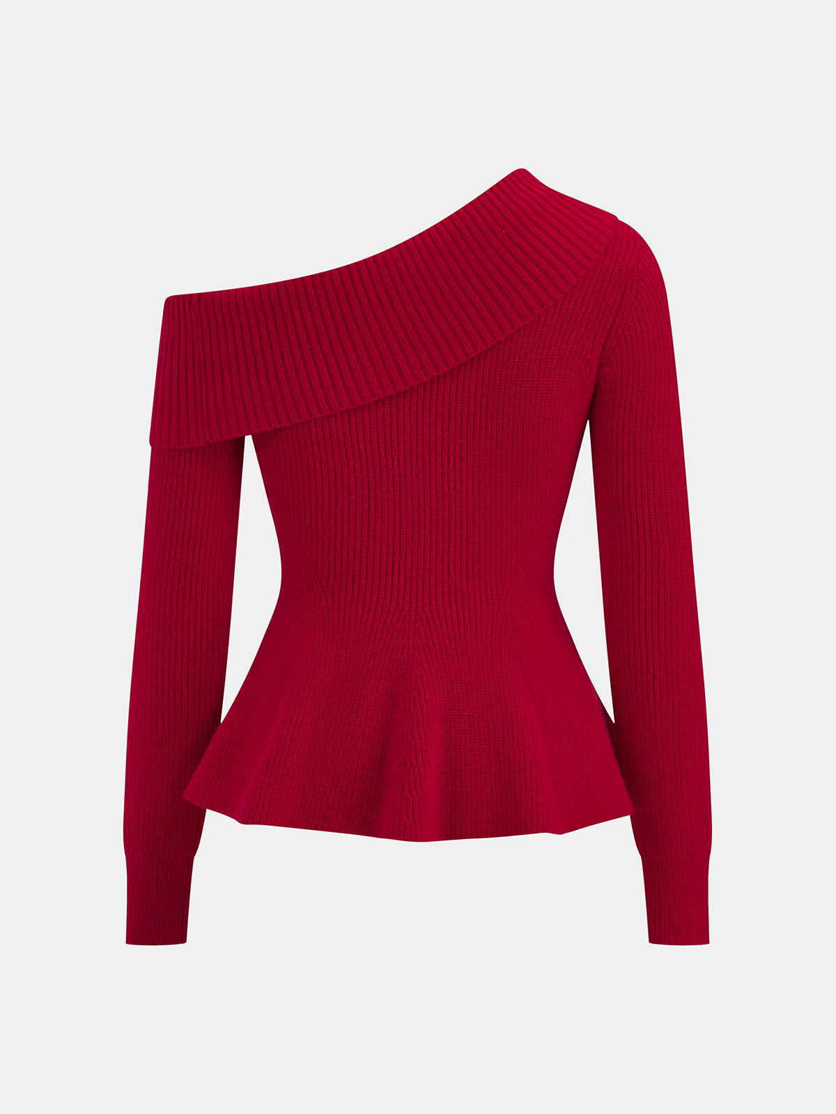 One-Shoulder Rib-Knit Peplum Sweater