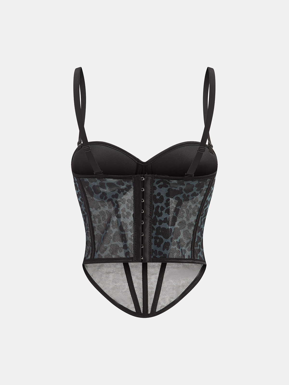 Leopard Print Lace Mesh Sheer Boned Corset
