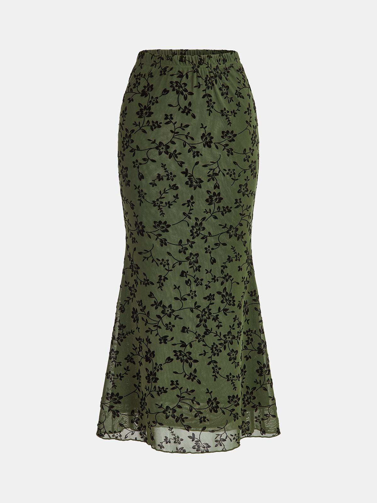 Transparenter Midirock aus floral beflocktem Chiffon