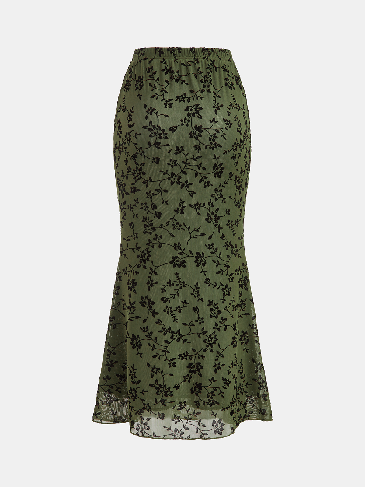 Transparenter Midirock aus floral beflocktem Chiffon