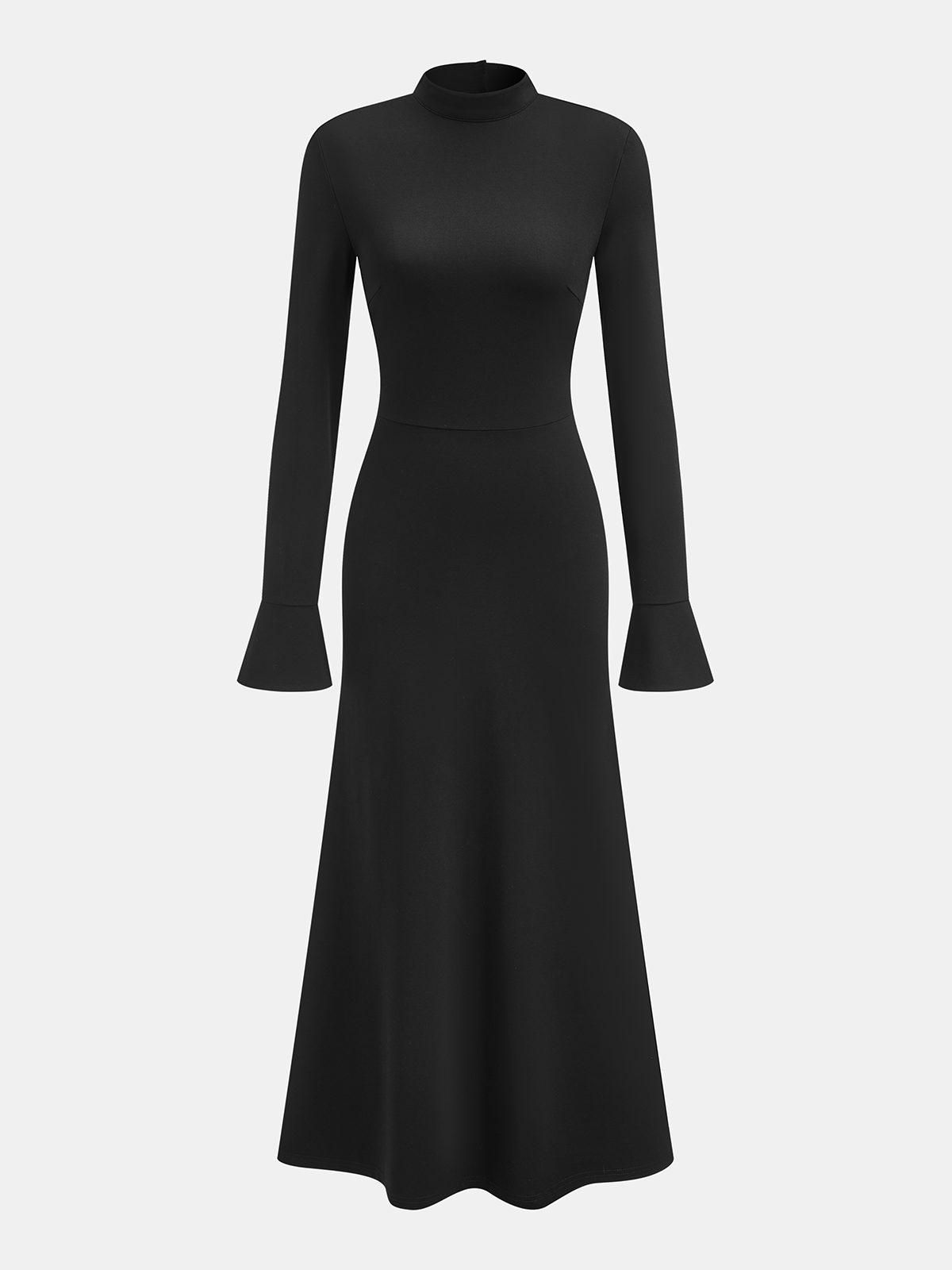 Mock-Neck Flare-Cuff Dress