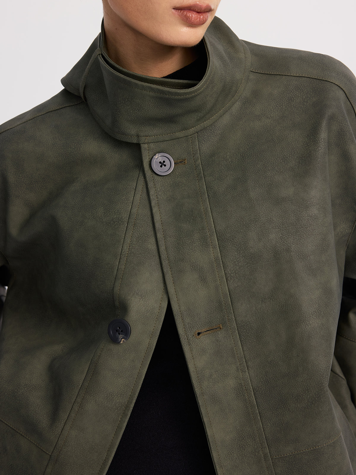 Stand-Collar Oversized Faux Suede Jacket