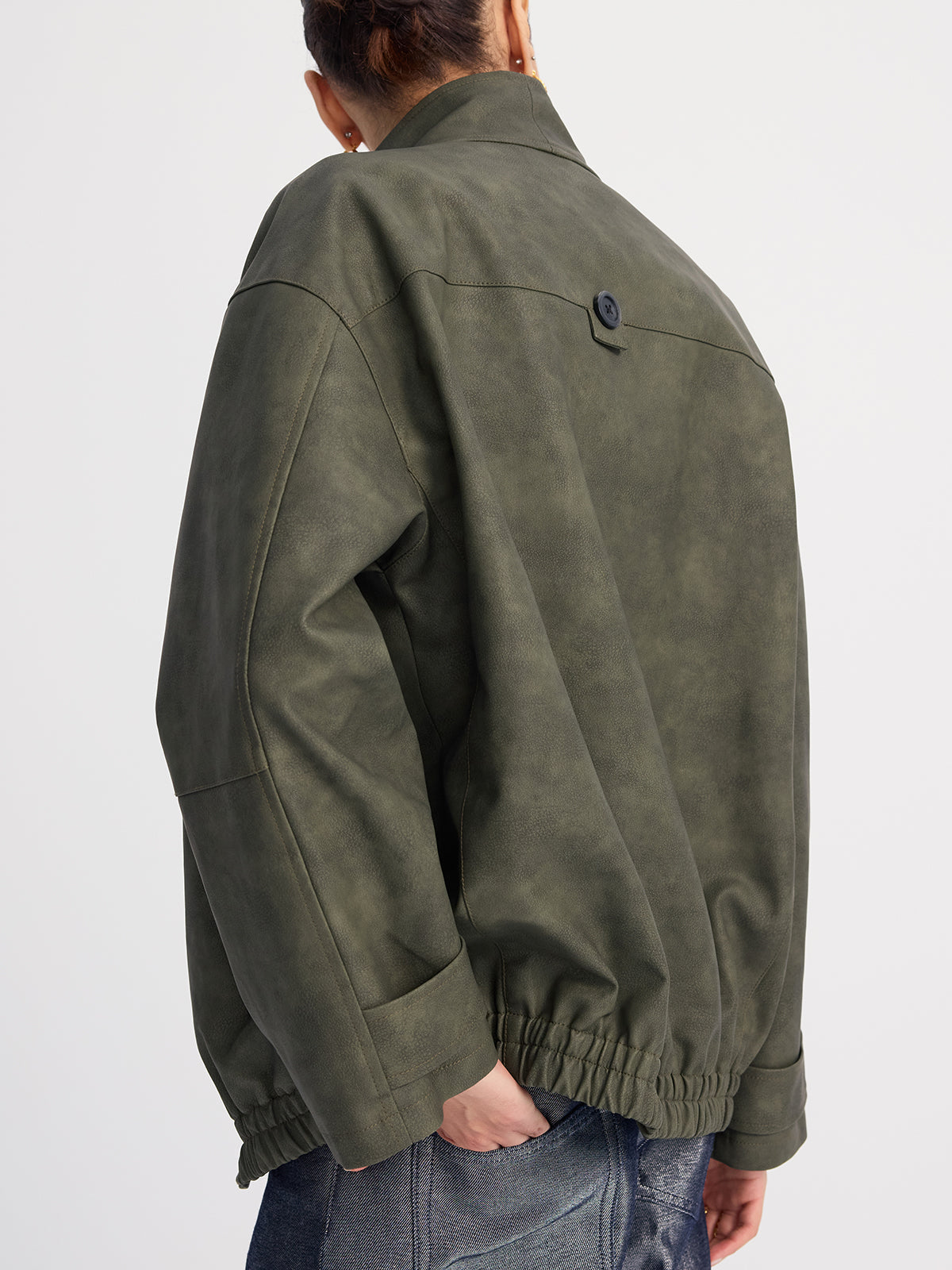 Stehkragen-Oversize-Jacke aus Wildlederimitat