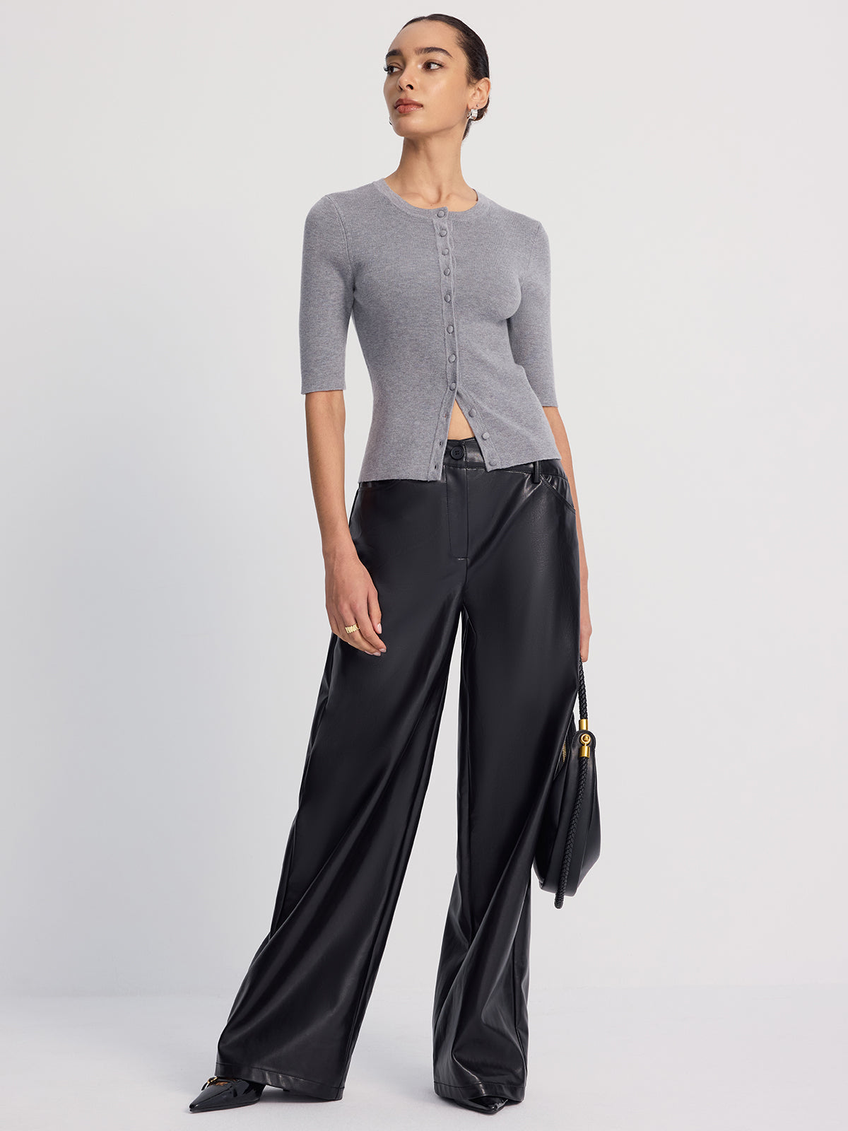 Ribbed Half-Sleeve Knit Top