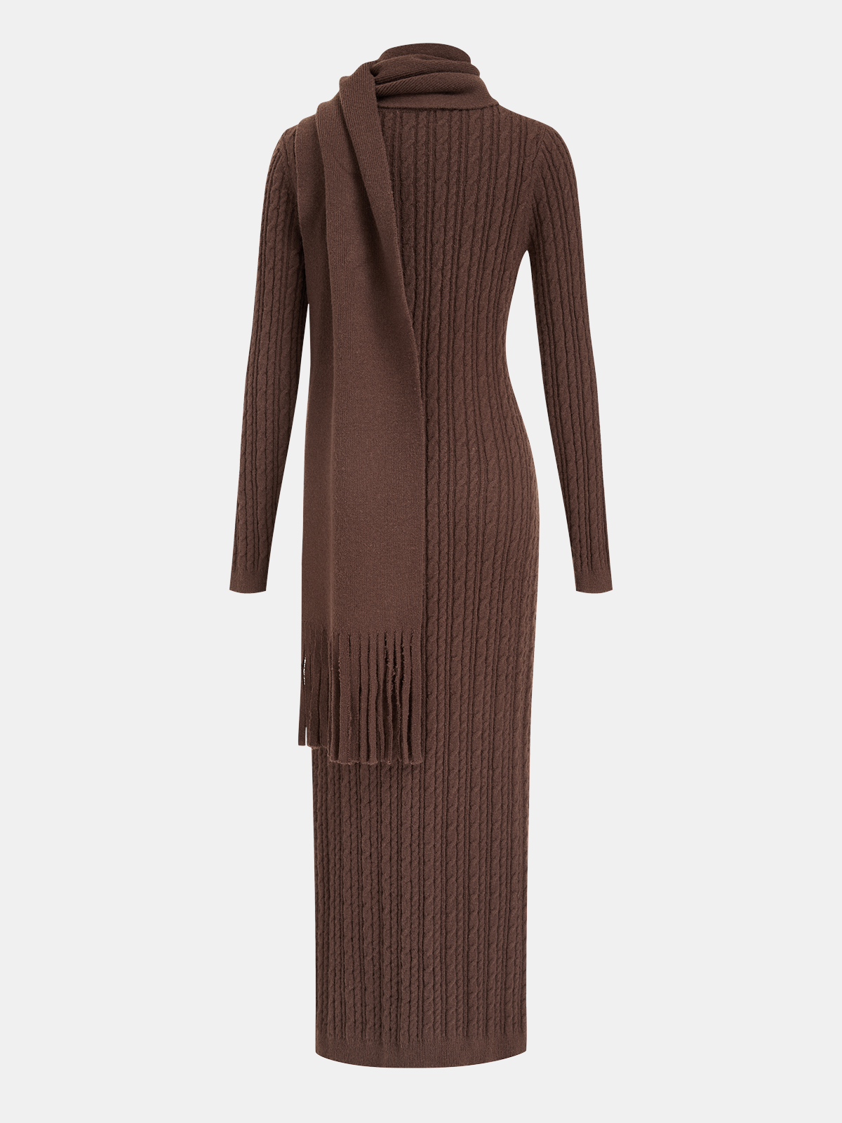 Cable-Knit Dress with Matching Fringe Scarf