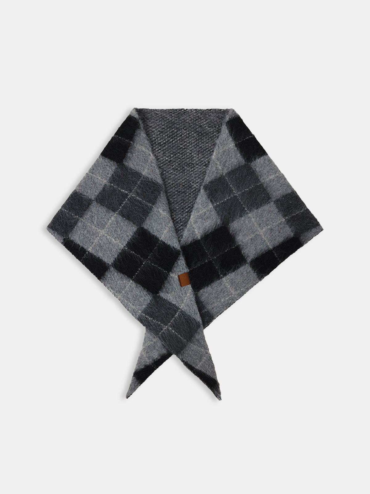 Wool Blend Plaid Knit Triangle Scarf