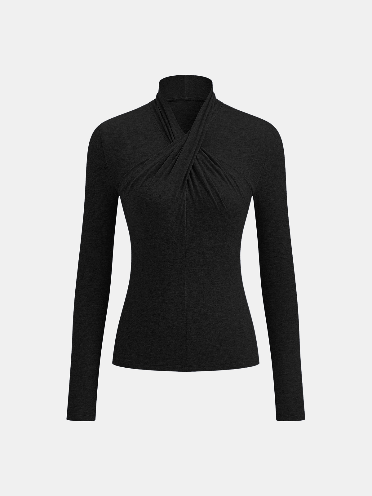 Langarm-Strick-T-Shirt mit Überkreuz-Ausschnitt