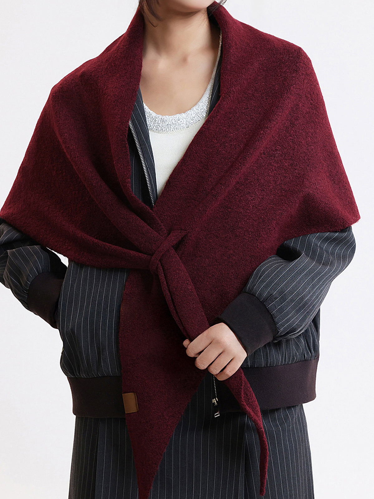 Wool Blend Solid Knit Triangle Scarf