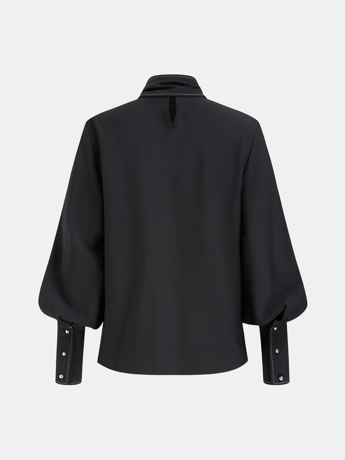 Detachable Bow-Tie Puff-Sleeve Blouse