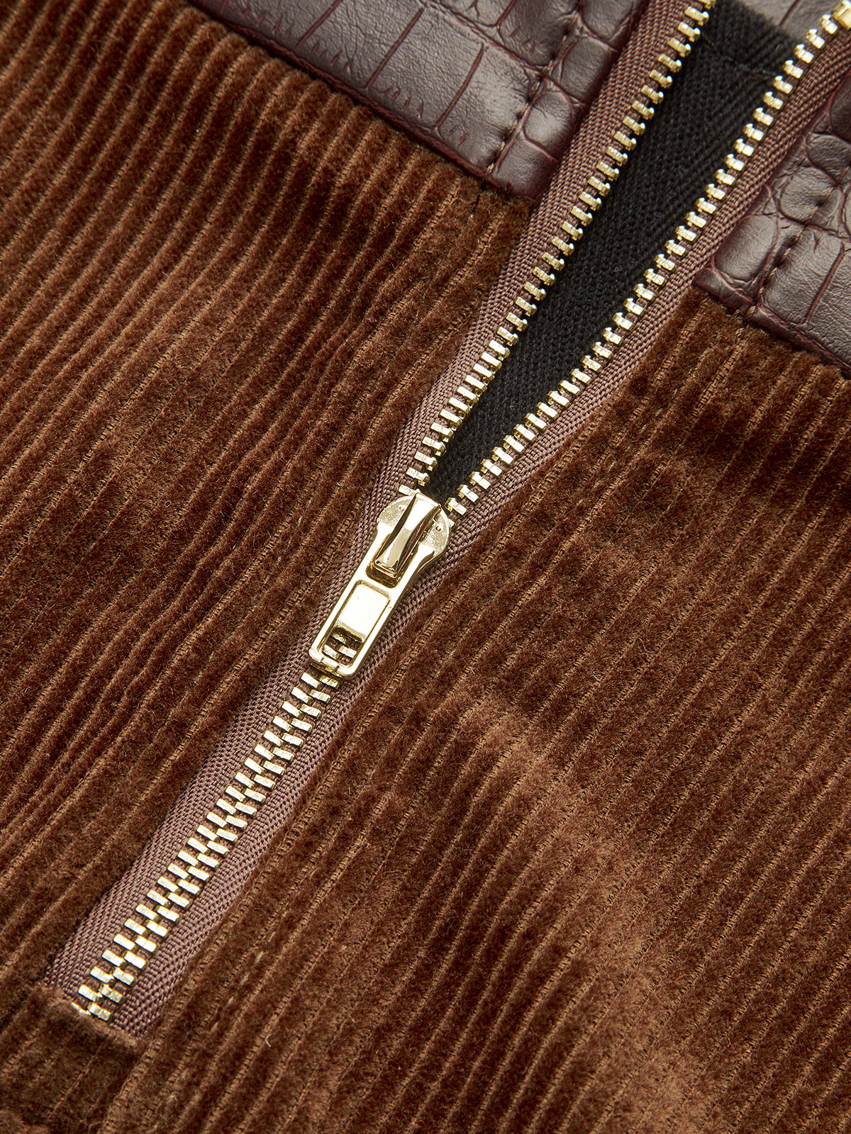 Faux Leather Panel Corduroy Mini Skirt