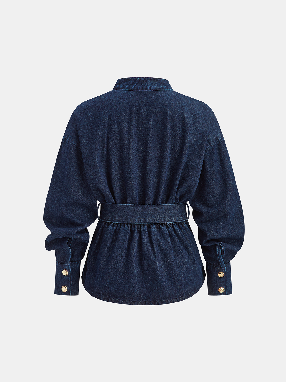 Pleated Belted Denim Peplum Top
