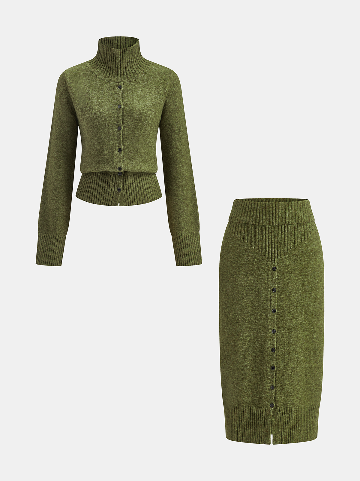 Turtleneck Knit Cardigan & Pencil Skirt Set