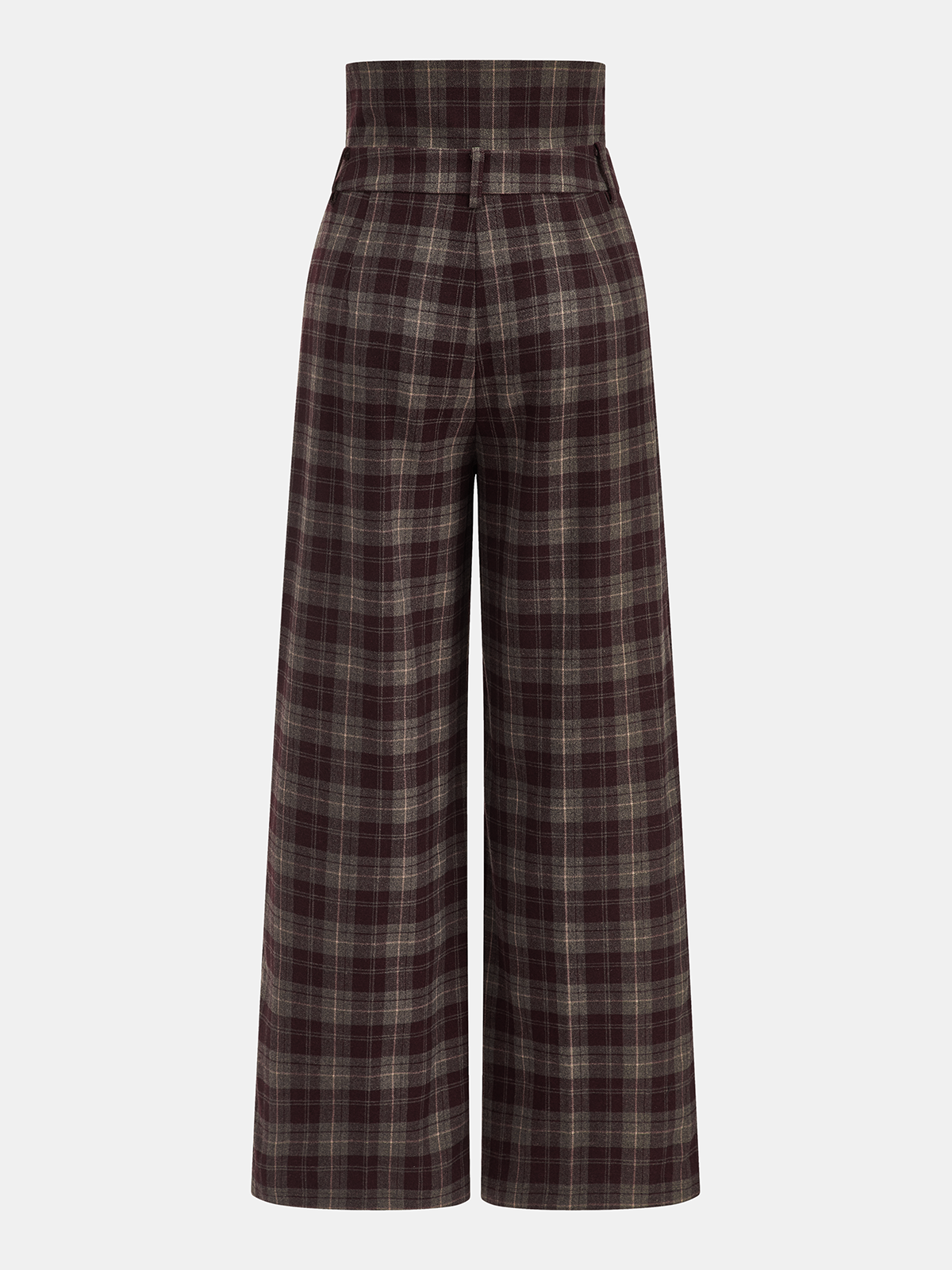 Pantalon large à carreaux taille haute