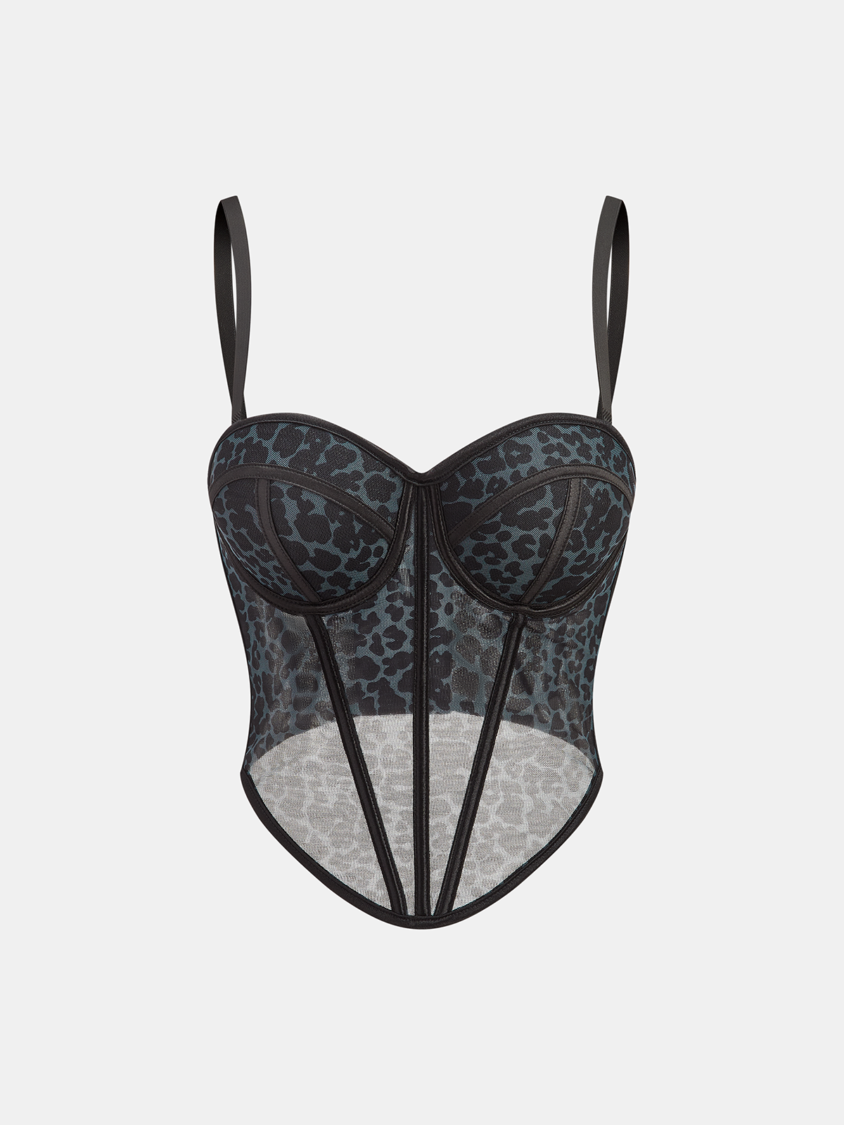 Leopard Print Lace Mesh Sheer Boned Corset