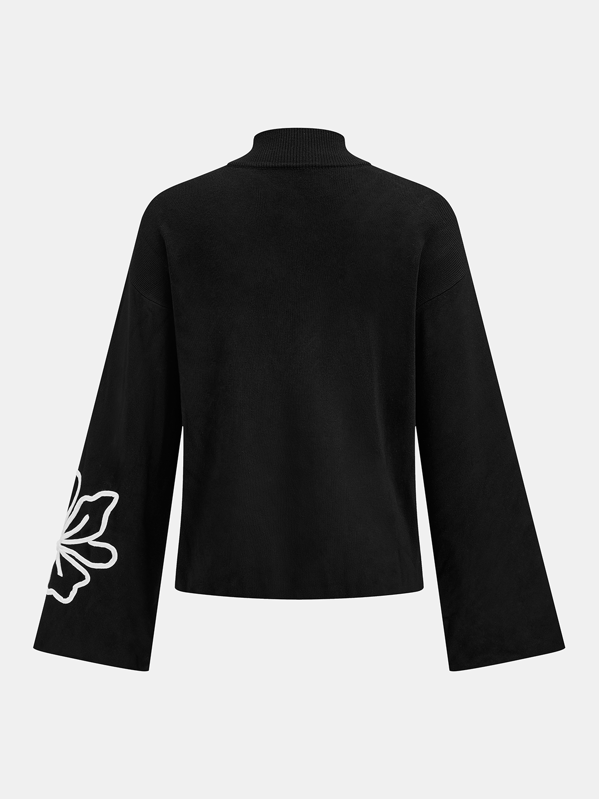 Mock Neck Floral Embroidered Oversized Knit Sweater