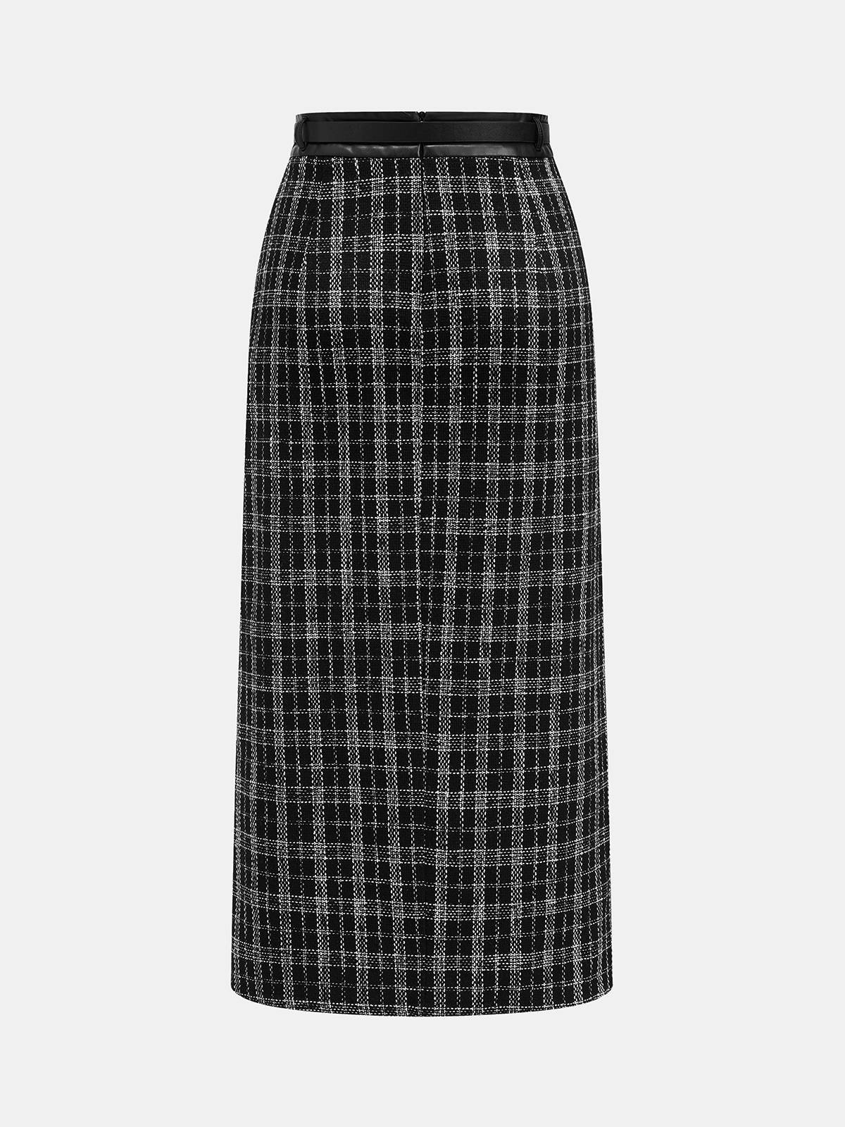 Belted Plaid Tweed Skirt