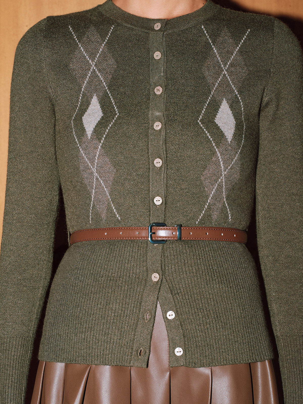 Cardigan en maille mélangée de laine Argyle sans ceinture