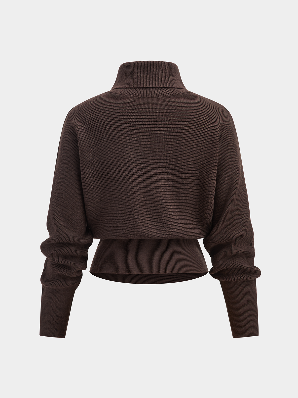 Side Pleats Turtleneck Cinched-Waist Knit Sweater