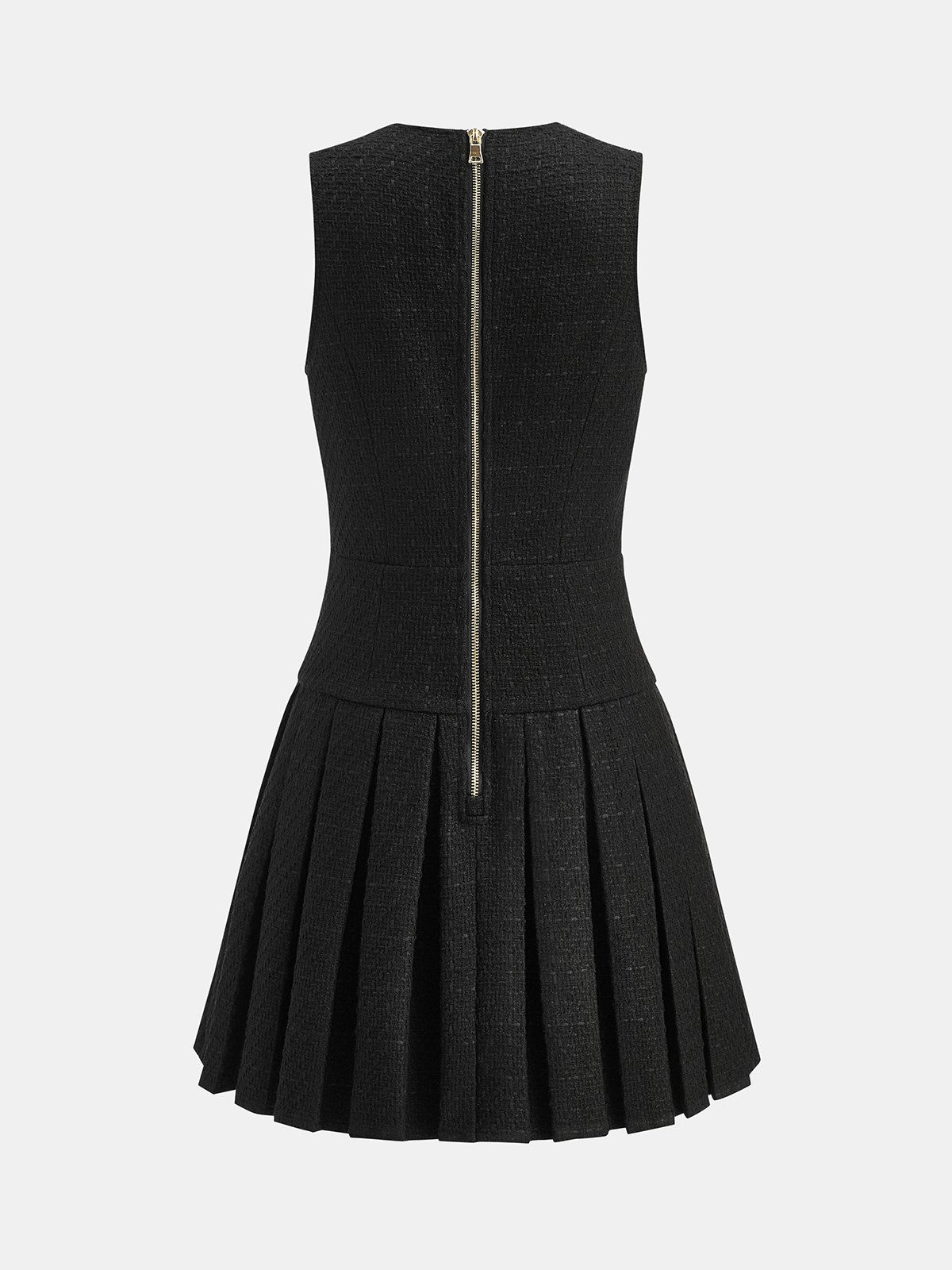 Zip-Front Pleated Tweed Mini Dress