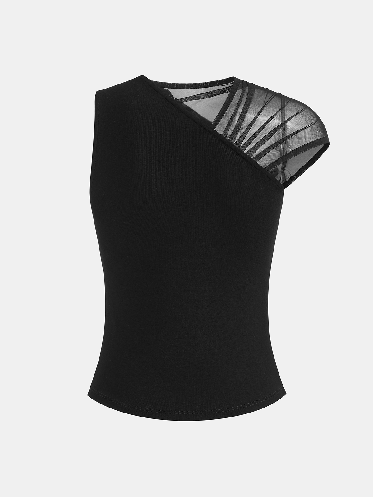 Mesh-Panel Asymmetrical Sleeveless Top