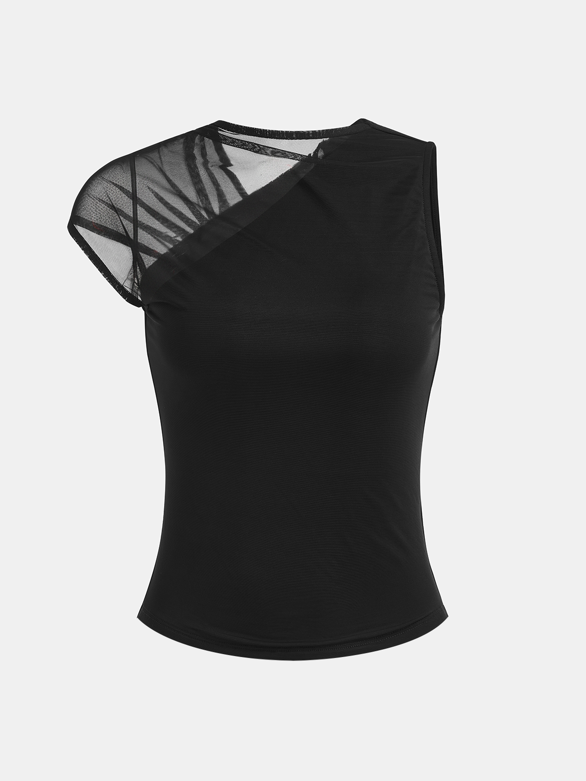 Mesh-Panel Asymmetrical Sleeveless Top