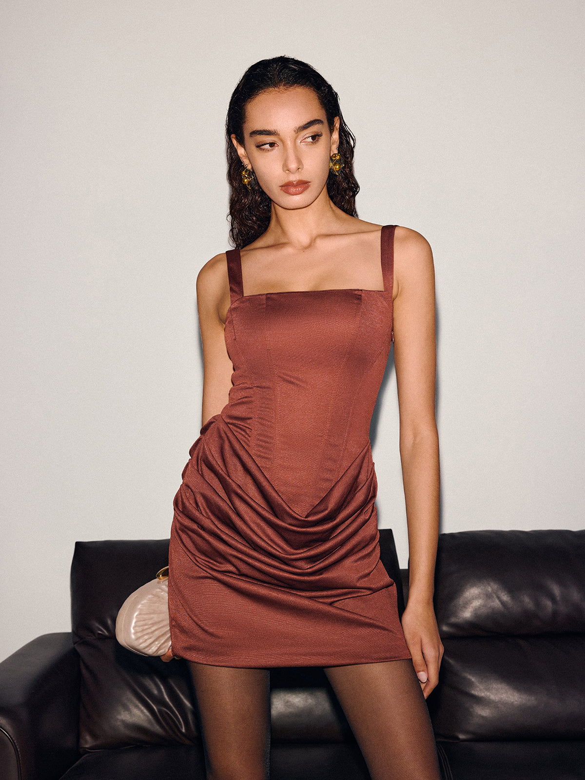 Back Lace-Up Ruched Corset Mini Dress