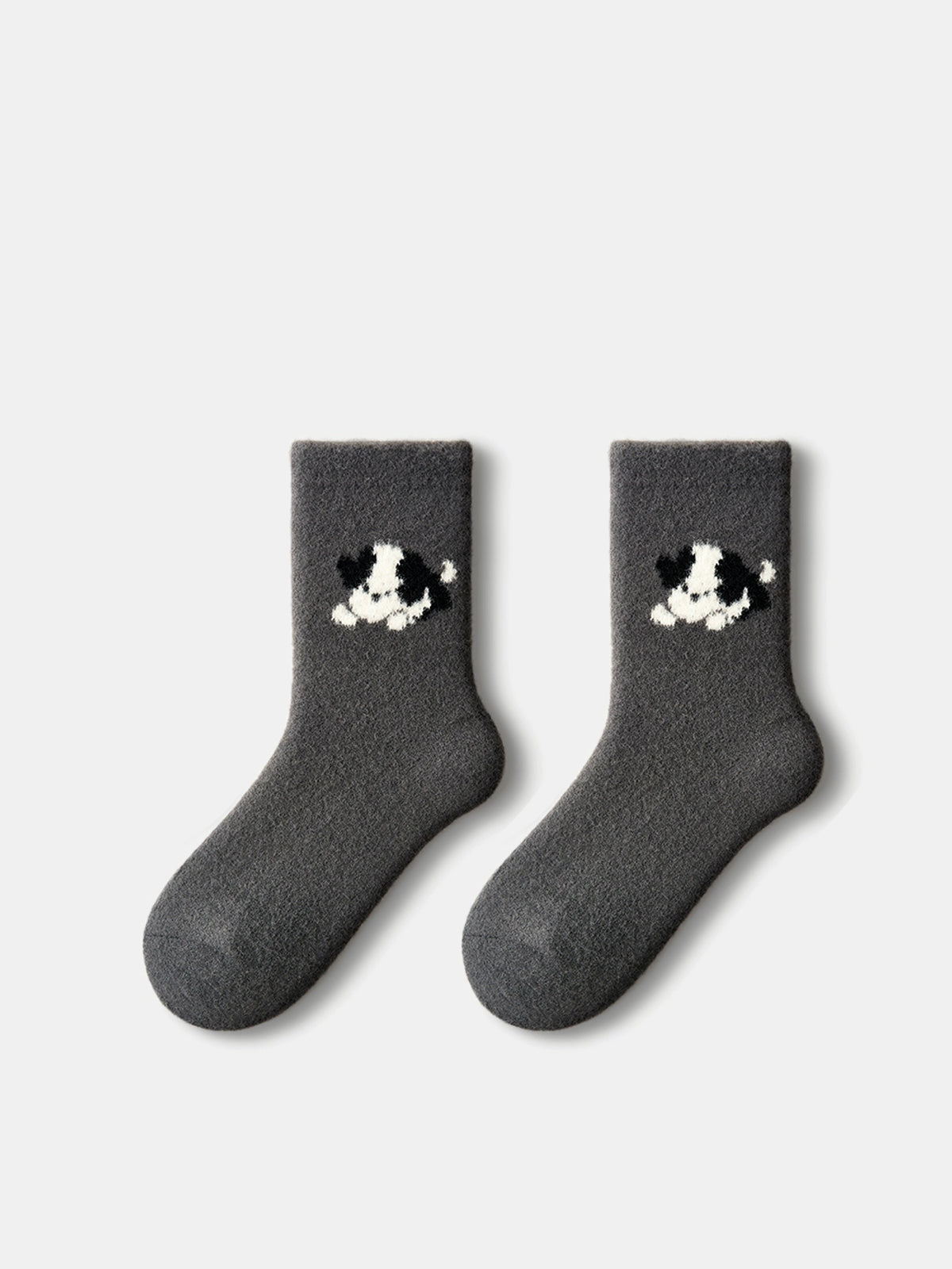 Fuzzy Crew Socks with Puppy Print