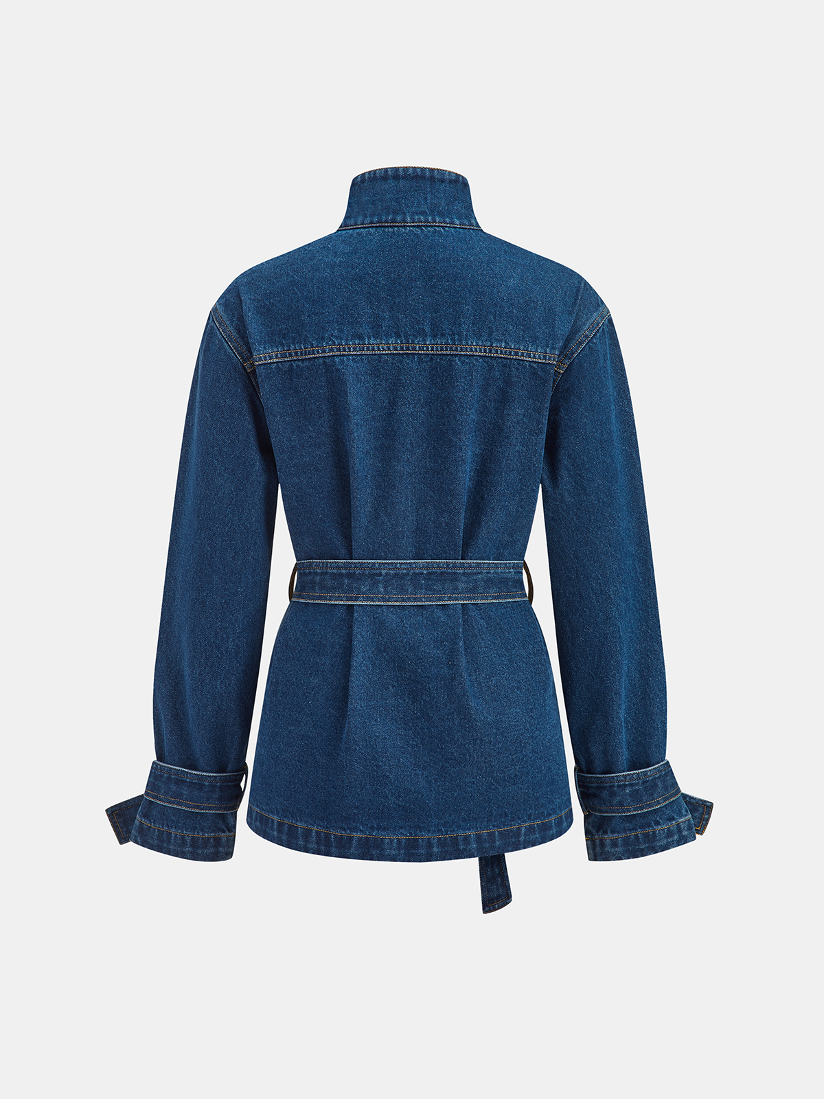 Belted Denim Jacket with Tie-Cuff Detail