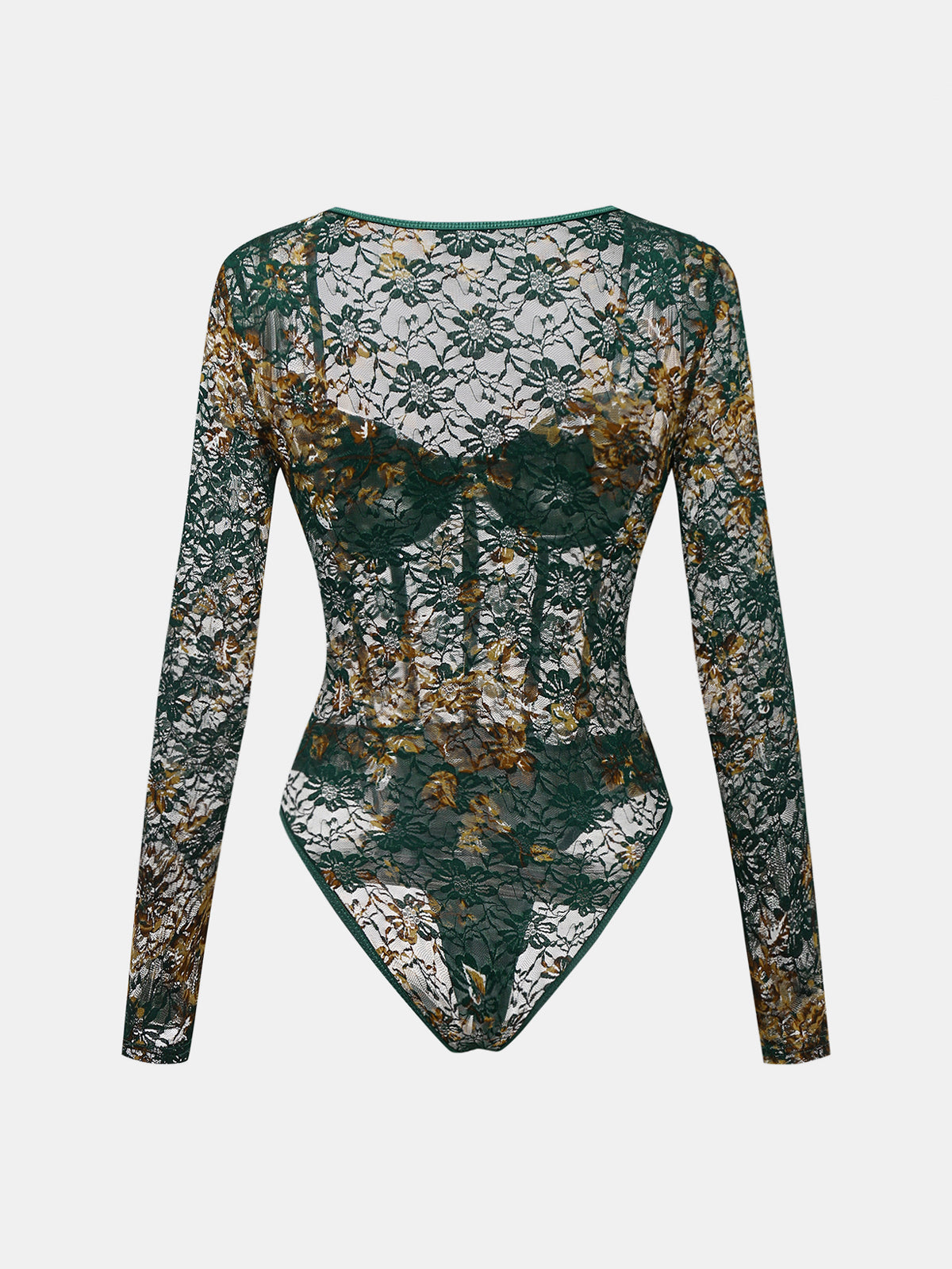 Sheer Floral Lace Corset Bodysuit
