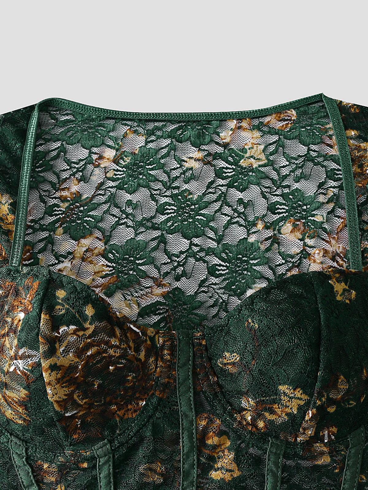 Sheer Floral Lace Corset Bodysuit