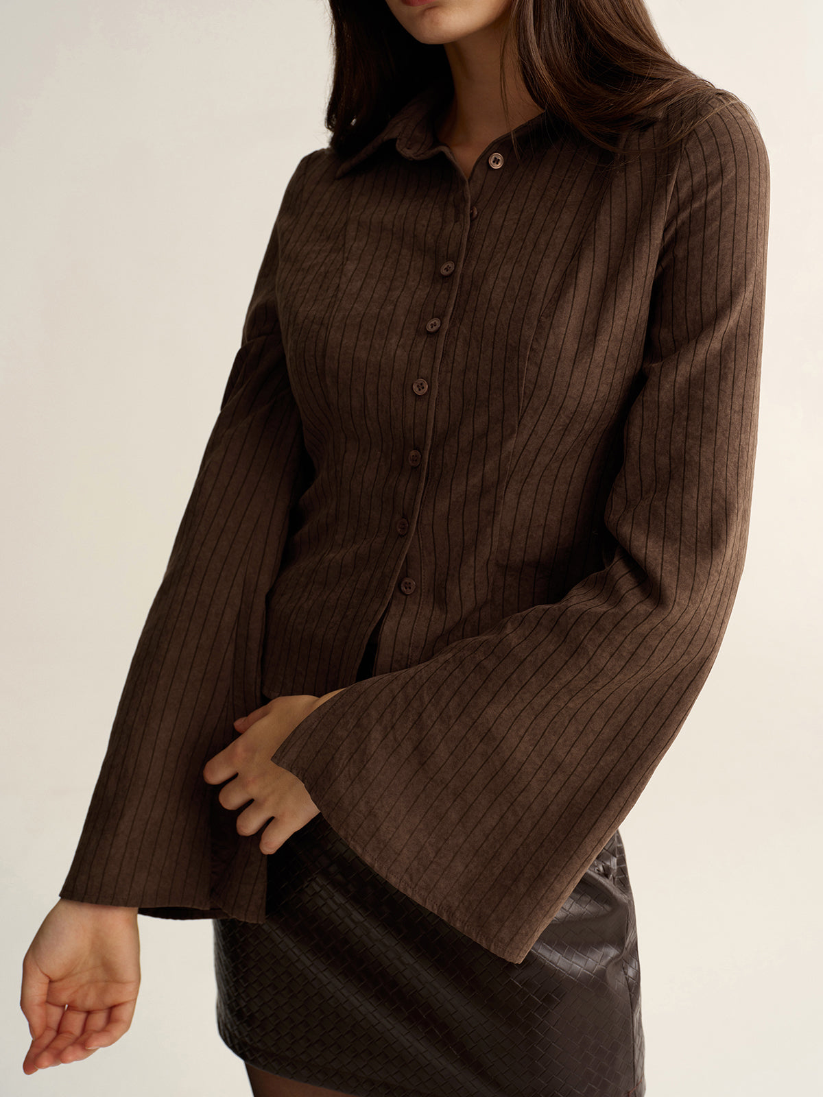 Pinstripe Cropped Fitted Shirt