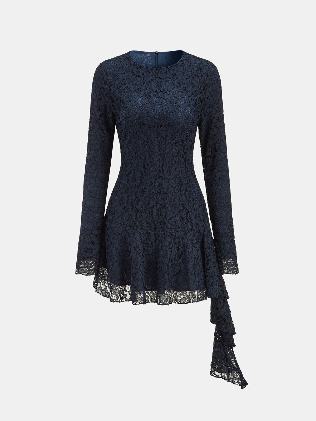 Robe asymétrique à volants en dentelle à manches longues