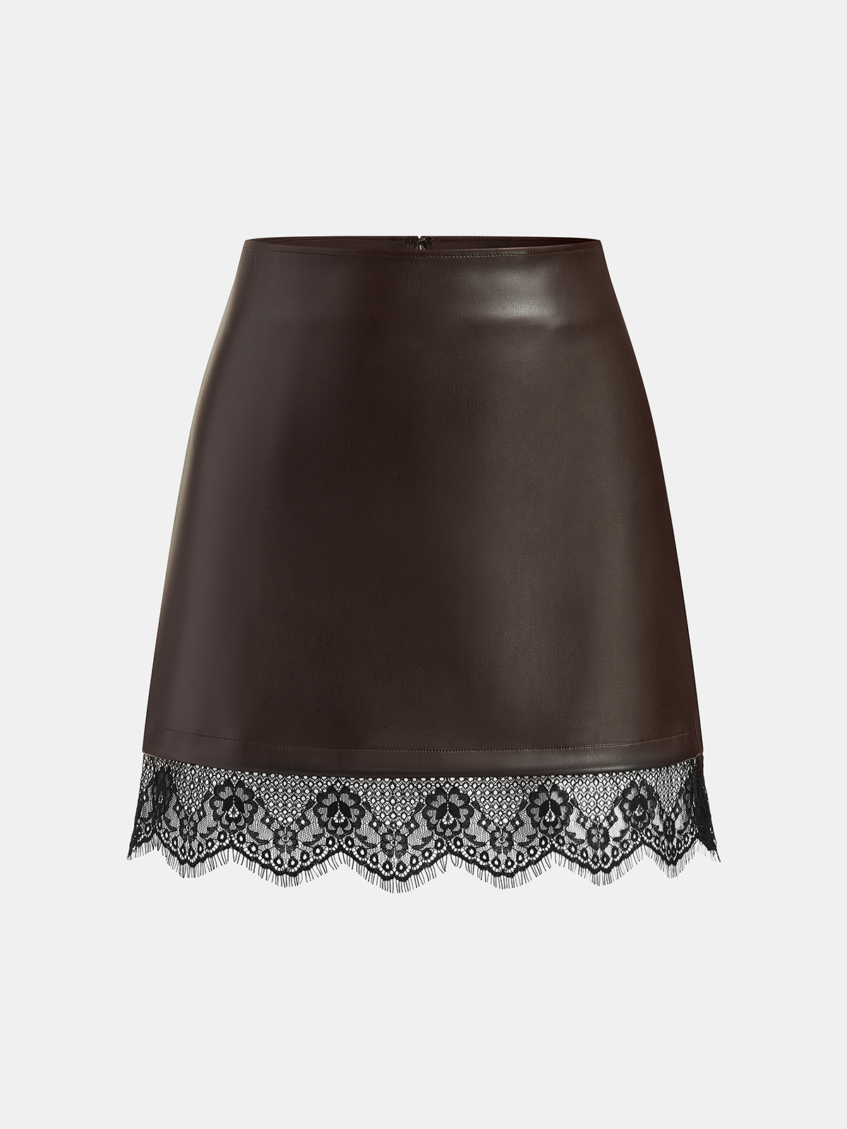 Faux Leather Lace Trim Mini Skirt