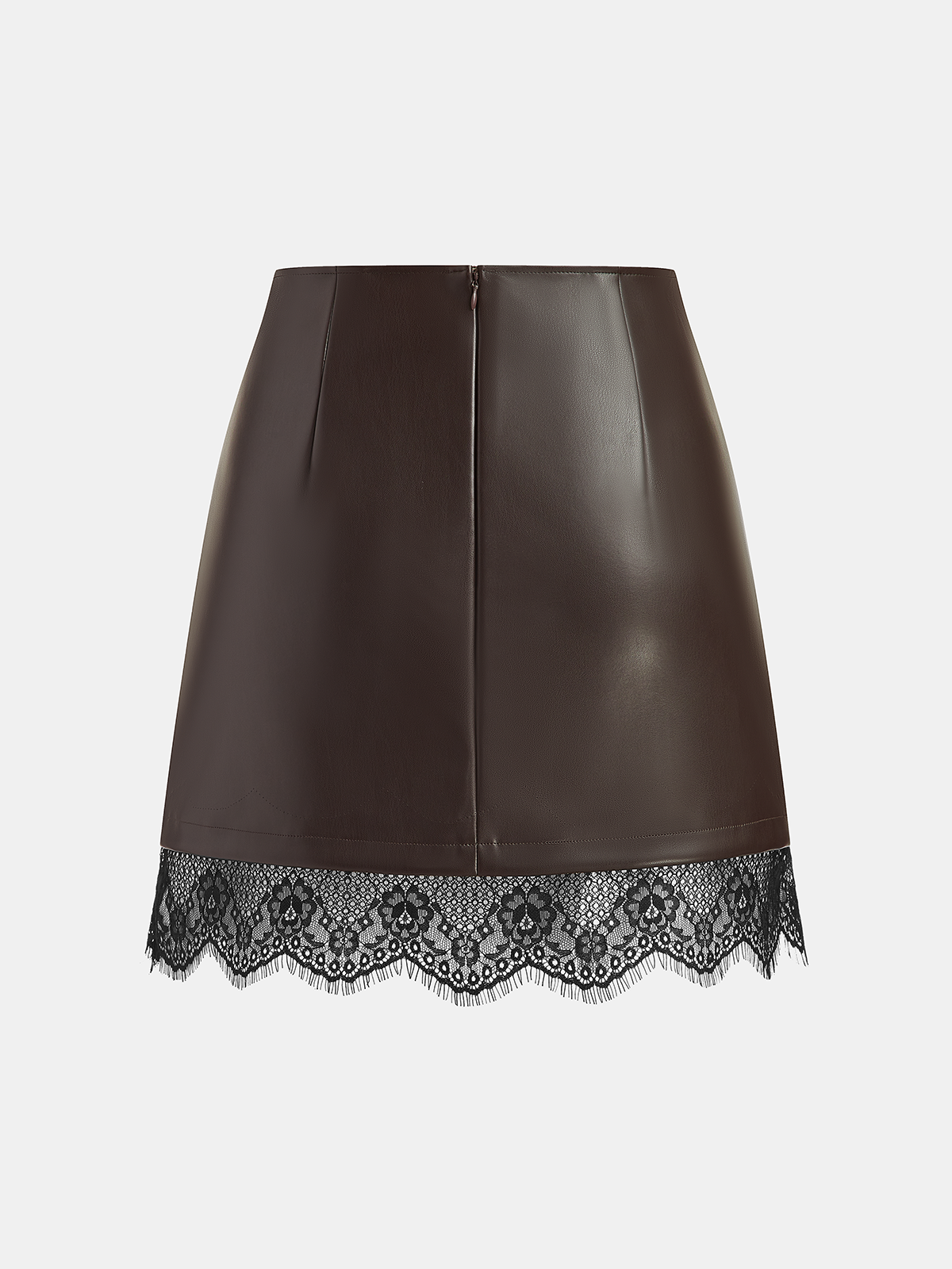 Faux Leather Lace Trim Mini Skirt
