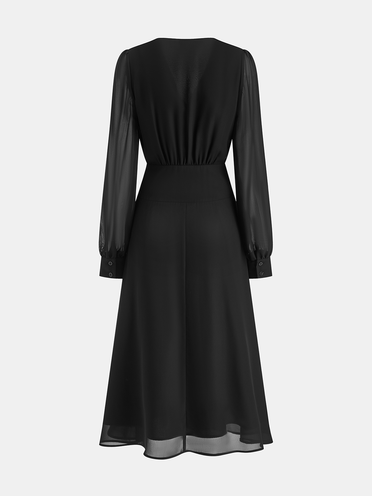 Chiffon Long Sleeve Ruched V-Neck Maxi Dress