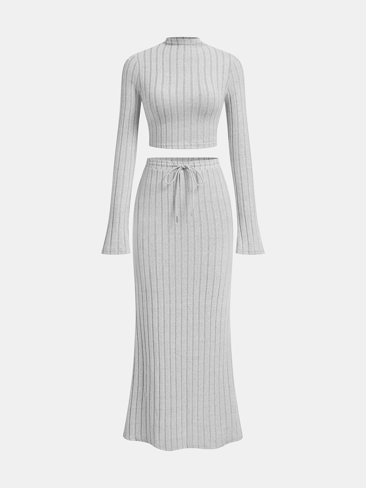 Ribbed Striped Knit Top & Skirt Set