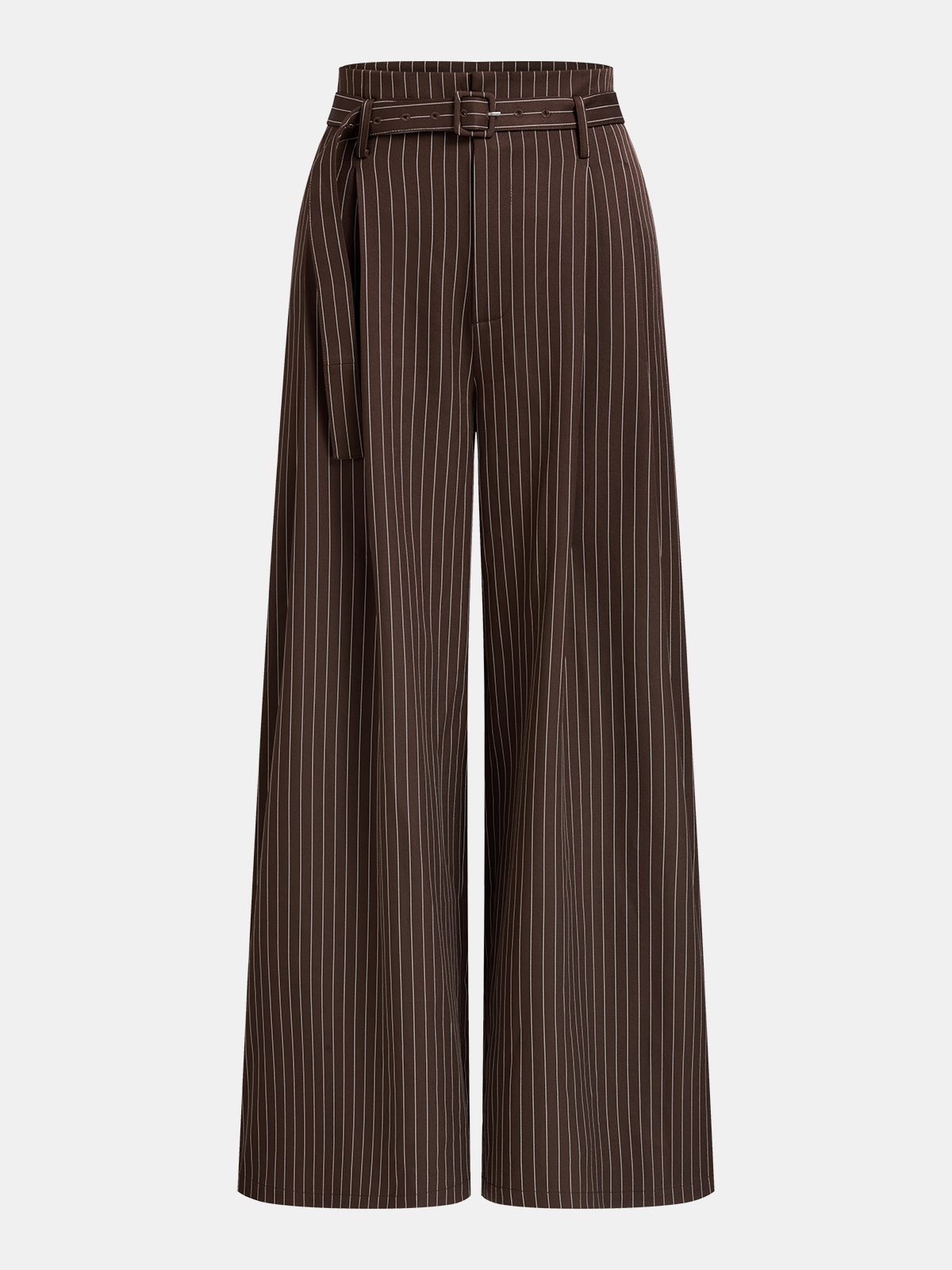 Belted Pinstripe Wide-Leg Pants