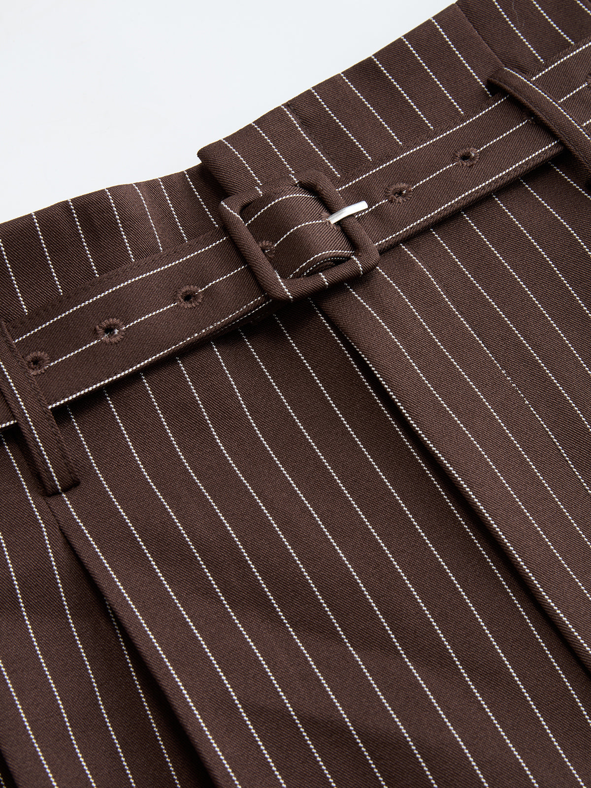 Belted Pinstripe Wide-Leg Pants