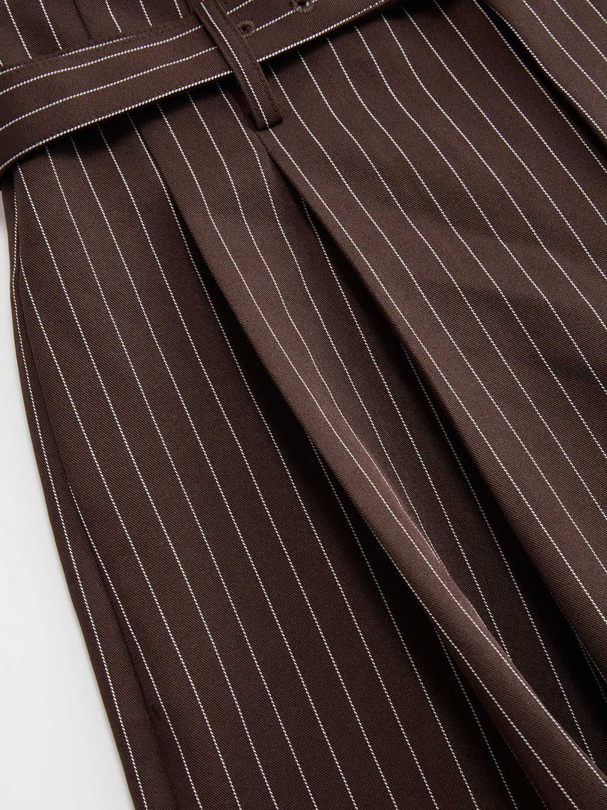 Belted Pinstripe Wide-Leg Pants