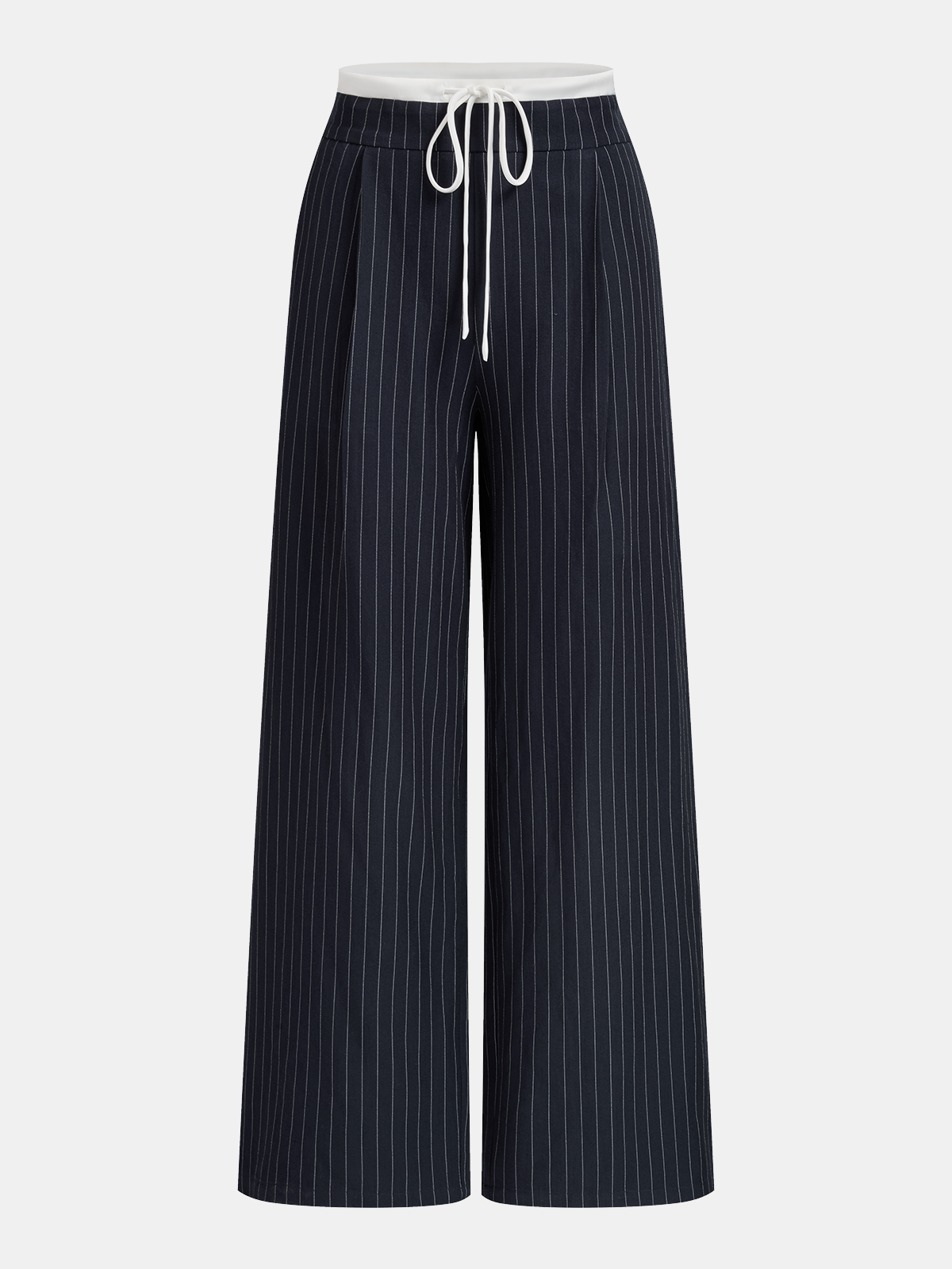 Pantalon large à taille coulissée et rayures fines