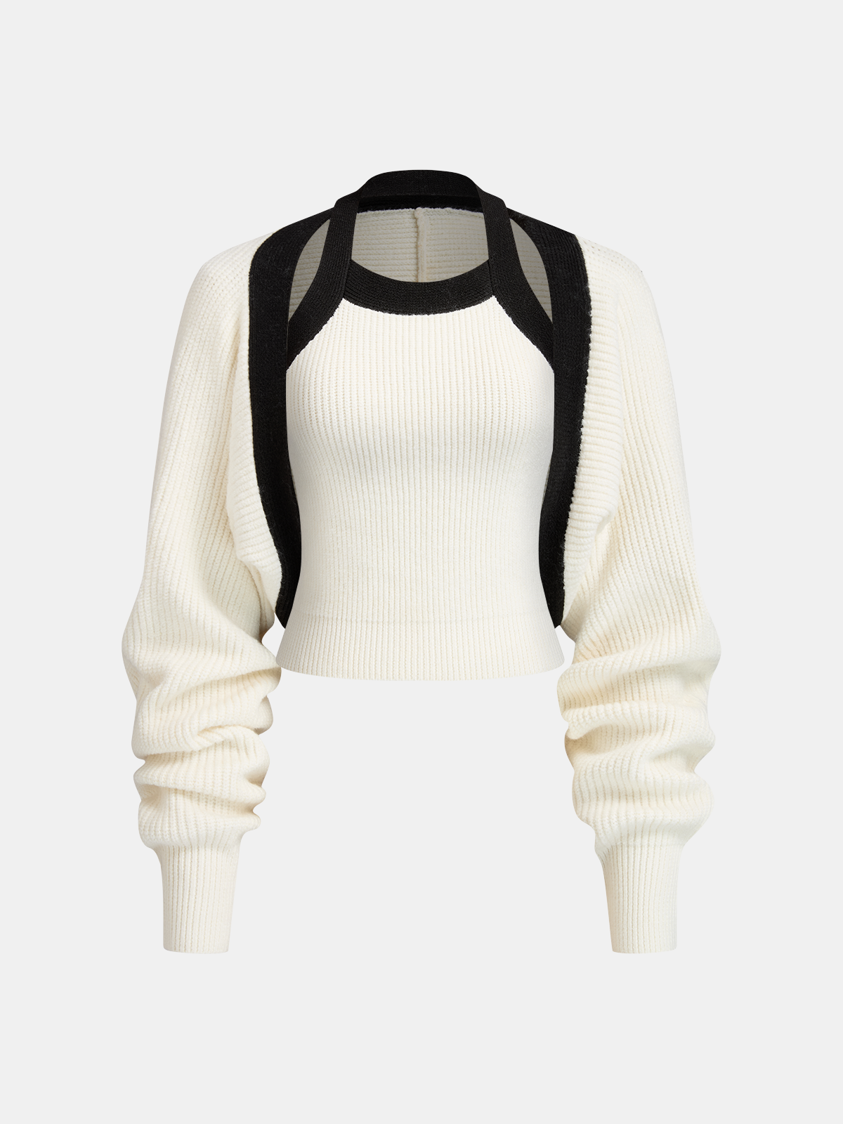 Color-Block Cutout Ribbed Sweater Set
