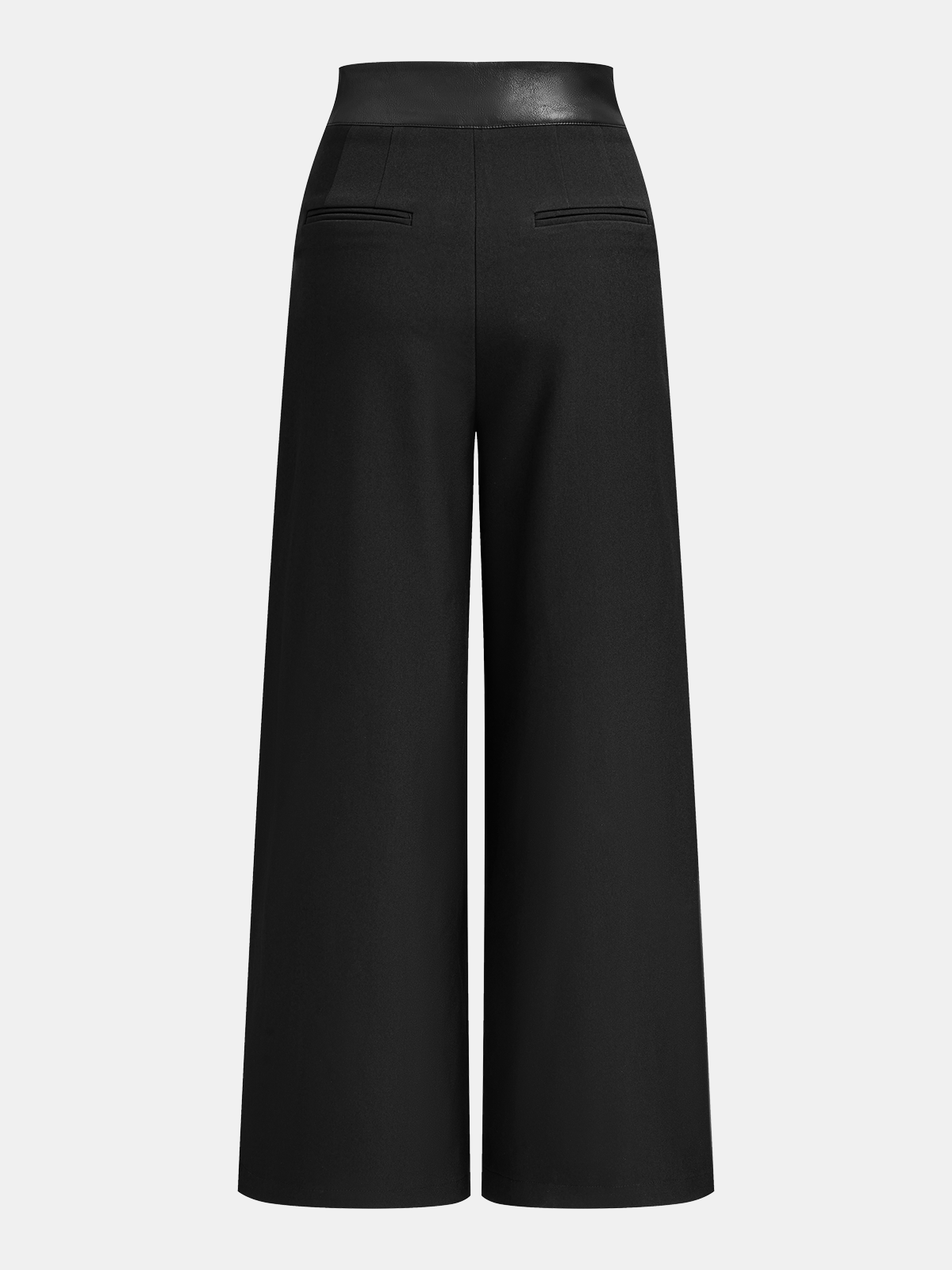 Faux Leather-Trim Wide-Leg Pants
